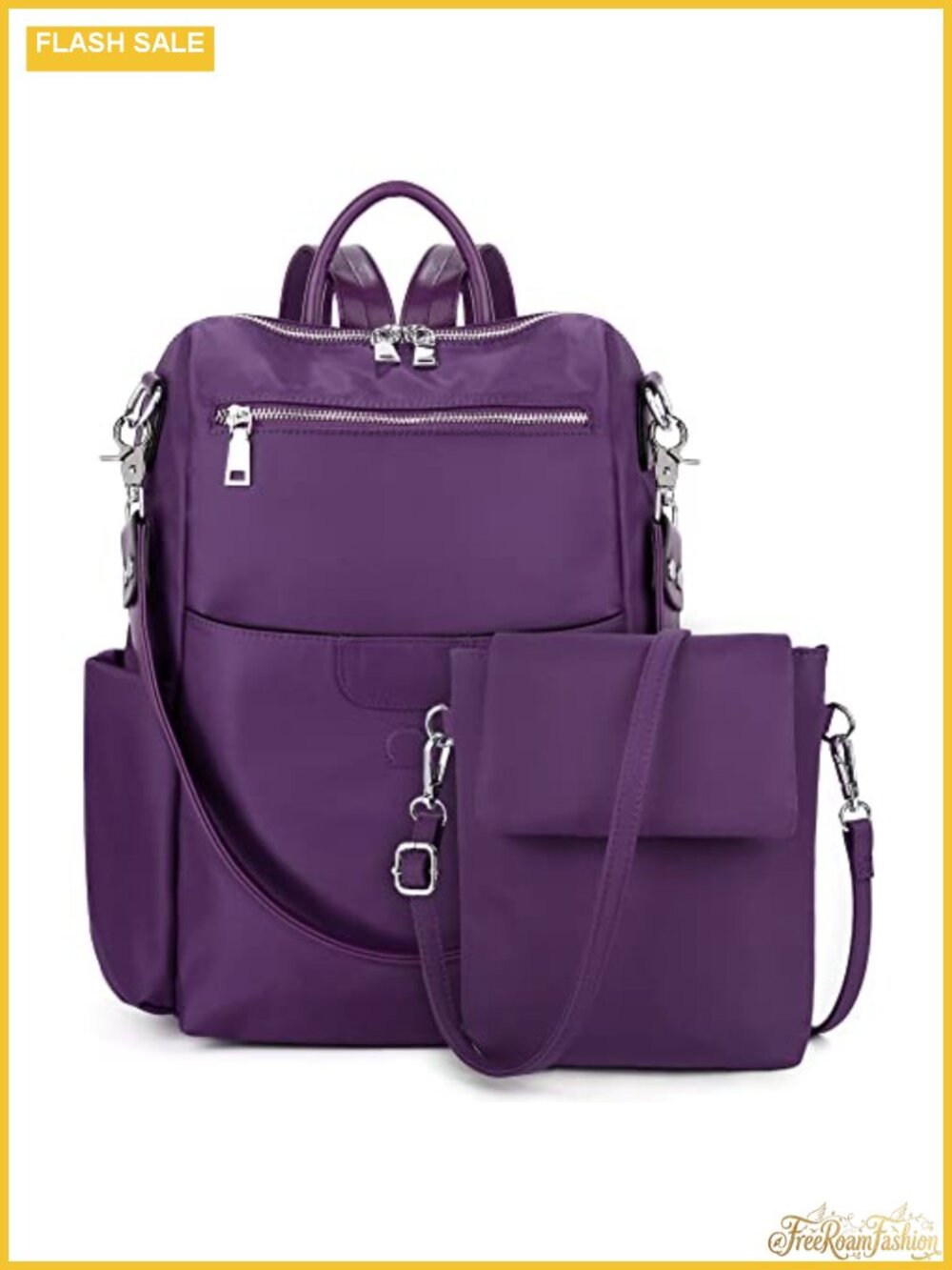 Women's Waterproof Nylon Laptop Backpack Purse with Detachable Crossbody